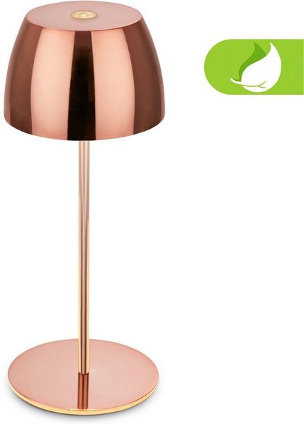 BRILONER - Mini LED Tischlampe kabellos IP44 mit Touch, stufenlos dimmbar, Akku & Lichtquelle tauschbar, Nachttischlampe, Wohnzimmer, LED Lampe, Akku Tischleuchte, 8x20 cm (DxH), Rosegold glänzend