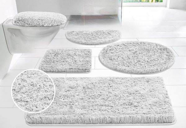 OTTO home Badematte Micro exclusiv, Badvorleger, Badezimmer Teppich, Höhe 55 mm, rutschhemmend beschichtet, schnell trocknend, strapazierfähig, fußbodenheizungsgeeignet, Polyester, halbrund, Badteppich, Badematten auch als 3 teiliges Set & rund erhältlich