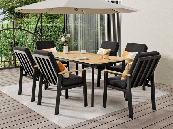 MeXo Gartenlounge-Set Garten Essgruppe für 6 Personen, (Gartenmöbel-Set aus Aluminium, 7-tlg, mit ergonomischen Sesseln inkl. Kissen), Belastbarkeit pro Sitzplatz 140 kg