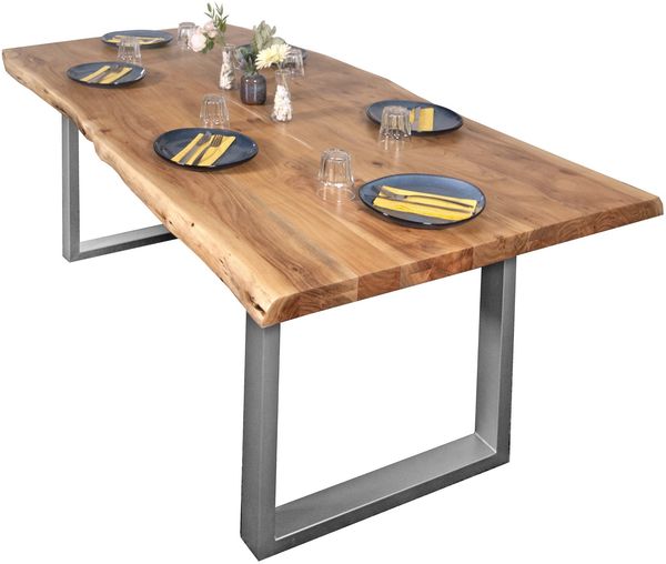 Esstisch Baumkante massiv Akazie Natur 260 x 100 U-Gestell silber CALI 113361444