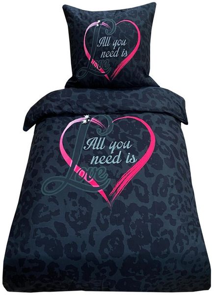 Visaggio Bettwäsche Mikrofaser 135x200 155x200 155x220 Bettbezug Herz Love, Microfaser, 4 teilig, Herz und Love modern