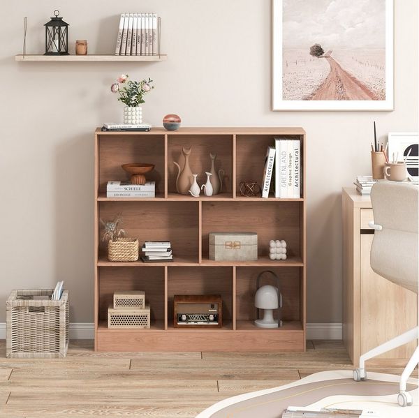 COSTWAY Bücherregal, 3 Ebenen 8 Fächer, bis 60kg, 100x24x104cm