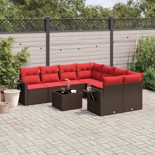 vidaXL 9-teiliges Gartensofa-Set mit Kissen, braun, Polyrattan 3219963