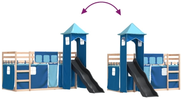 vidaXL Etagenbett mit Rutsche und Gardinen Blau 80x200 cm 3284198 Bild 10