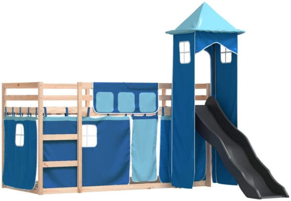 vidaXL Etagenbett mit Rutsche und Gardinen Blau 80x200 cm 3284198 Bild 2