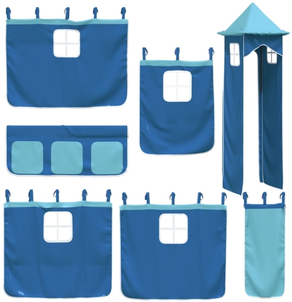 vidaXL Etagenbett mit Rutsche und Gardinen Blau 80x200 cm 3284198 Bild 5