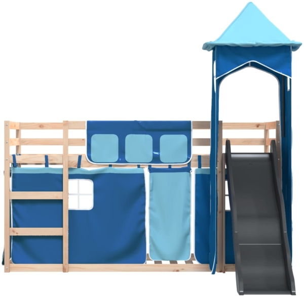 vidaXL Etagenbett mit Rutsche und Gardinen Blau 80x200 cm 3284198 Bild 6