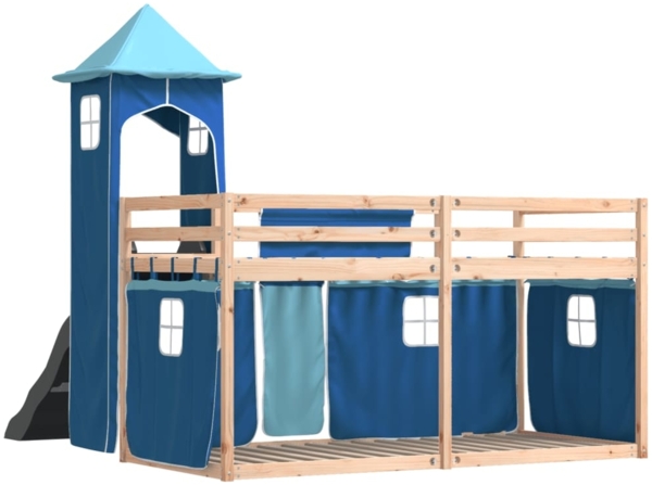 vidaXL Etagenbett mit Rutsche und Gardinen Blau 80x200 cm 3284198 Bild 9