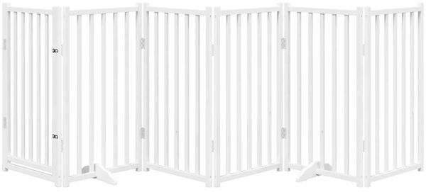 vidaXL 6-tlg. Hundetor mit Tür Faltbar Weiß 300 cm Massivholz Tanne 352279 Bild 3