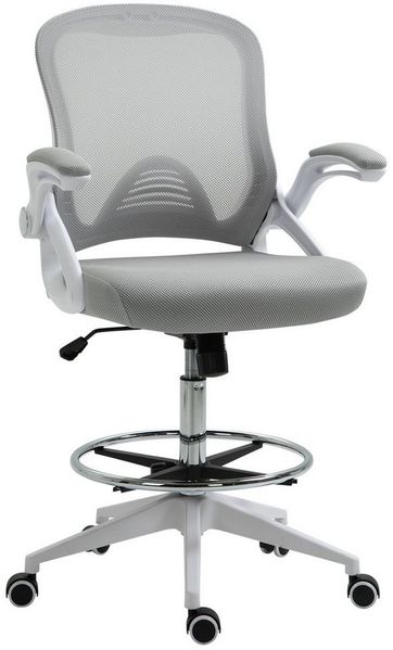 Vinsetto Schreibtischstuhl Ergonomischer Mesh-Zeichenstuhl mit Rollen (höhenverstellbarer Drehstuhl mit verstellbarem Fußring, 1 St), Arbeitsstuhl für Zuhause, Hellgrau