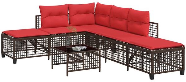 vidaXL 3-teiliges Ecksofa-Set für den Garten mit Kissen, braun, Polyrattan 365451