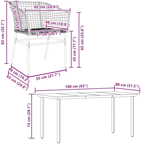 vidaXL 5-teiliges Garten-Esszimmerset Braunes Polyrattanglas 3334593 Bild 9