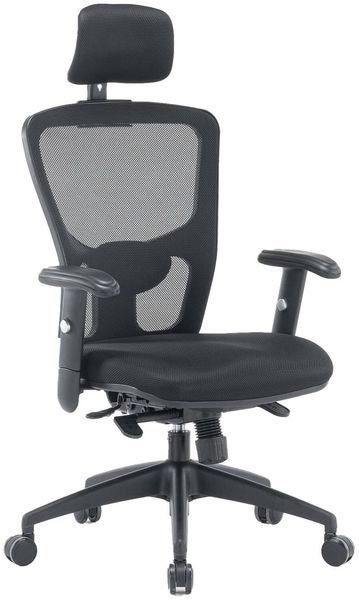 Dmora Stuhl mit Rädern Asterio, Executive-Netzsessel mit Armlehnen, ergonomischer Bürositz, 68x66h120/130 cm, Schwarz