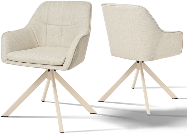 GOEURVANT 1437 Esszimmerstühle 2er-Set, 360° Drehbar, Webstoff - Beige