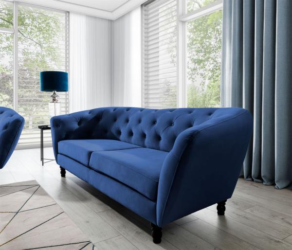 Sofa Designersofa CHARLOTTE 3-Sitzer in Stoff Matt Velvet Dunkelblau