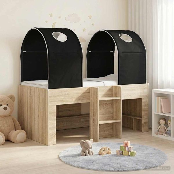 vidaXL Bett mit Tunnel 3 Stk. Sonoma und Schwarz Holzwerkstoff 3423496