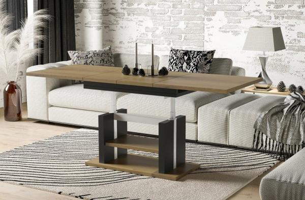 Endo-Moebel Couchtisch Dior 110cm - 170cm ausziehbar und höhenverstellbar Doppellift, Couch- & Esstisch in einem, Funktionstisch modern, umwandelbar