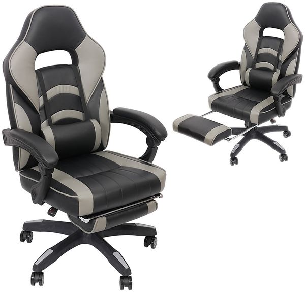 Gamingstuhl Grau/Schwarz Chefsessel Drehstuhl Bürositz Schreibtisch Fußstütze