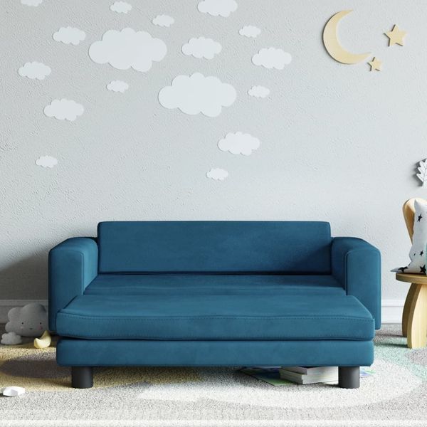 vidaXL Kindersofa mit Hocker Blau 100x50x30 cm Samt 3196407
