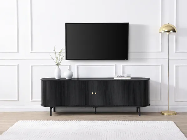 Vente-unique - SEVATO TV unit Holz, Platte Schwarz - B 40 cm x H 58 cm x L 180 cm