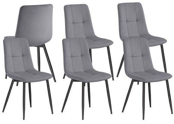 Küchenstühle gepolstert, Esszimmerstühle Samt, moderner Sessel mit verstellbaren Füßen, für Wohnzimmer, 6er Set, grau