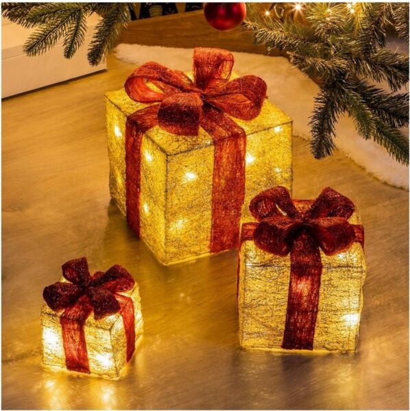 GartenHero LED-Lichterkette 3er Set Geschenkebox Geschenkekiste Beleuchtet Lichterkette