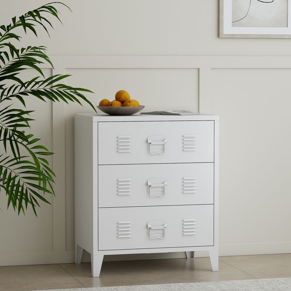 Metallschrank Hämeenlinna mit 3 Schubladen 60x40x72 cm Weiß [en. casa]