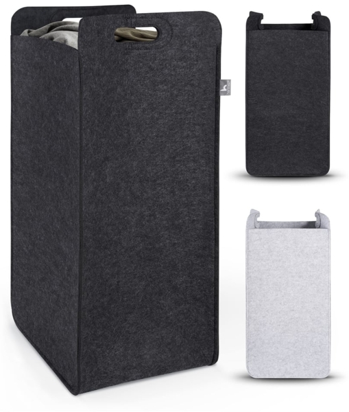 HENNEZ Wäschekorb "Katy" aus Filz schmal und zusammenklappbar, 80l, Wäschesack Groß für Schmutzwäsche Wäschetonne Wäschetasche