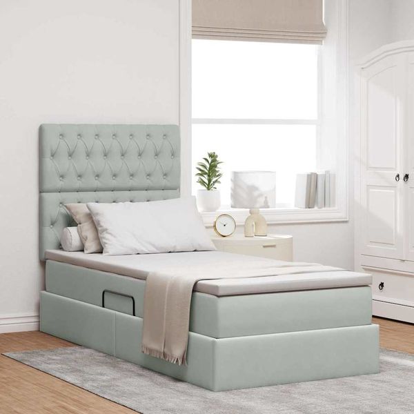 vidaXL Aufbewahrungsbett mit Matratze Hellgrau 90 x 190 cm Samt 3372057
