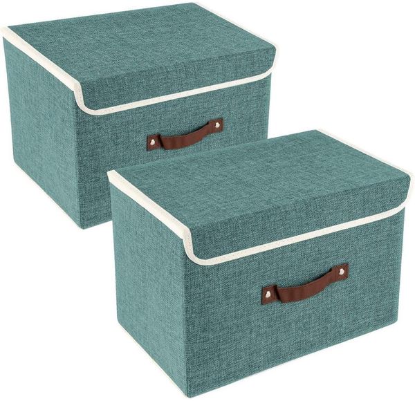Faltbare Aufbewahrungsbox Aufbewahrung Deckel Stoff 38x25x25 cm 2er Set Aqua