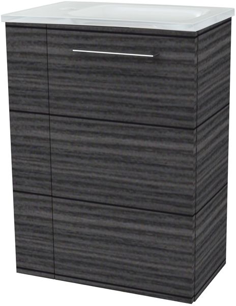 FACKELMANN SBC B.PERFEKT Gäste WC Waschtisch Set 45 cm breit, Anthrazit Holzoptik, Waschbecken Glas Weiß, Türanschlag rechts