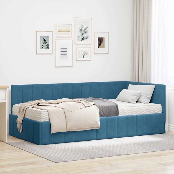vidaXL Eckbettgestell mit Matratze mit Kopfteil 2 pcs Blau Samt 3393857