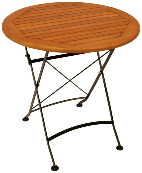 DEGAMO Gartentisch HOFGARTEN (1-St), 75cm rund, Stahl schwarz + Eukalyptus, klappbar