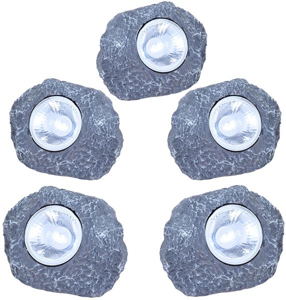 5x LED Solarleuchte Stein grau, Außendeko