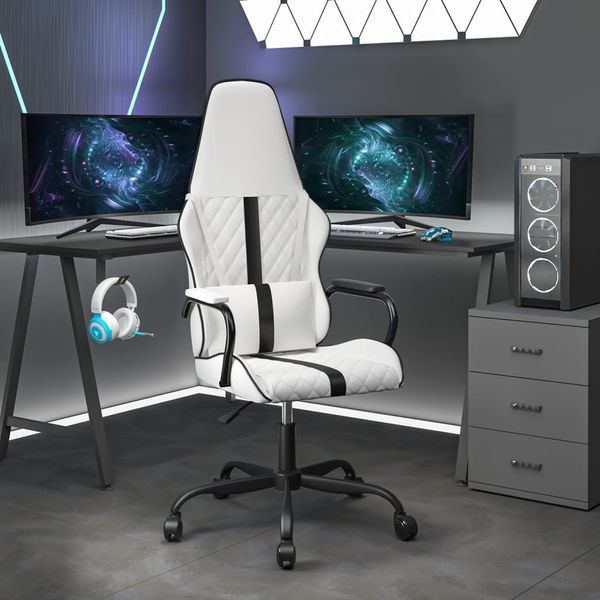 Gaming-Stuhl, Schreibtischstuhl, Bürostuhl mit Massagefunktion Schwarz und Weiß Kunstleder