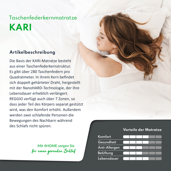 Matratze 90x200 Taschenfederkern Visco Memory Kokos 7 Zonen KARI 21cm H3 H4 Bett Bild 5