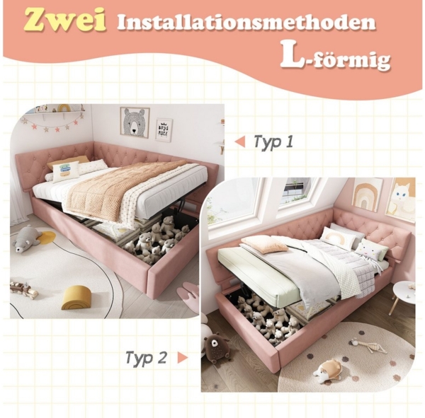 Flieks Polsterbett, Kinderbett Daybett 90x190cm Schlafsofa mit hydraulischem Stauraum Bild 3