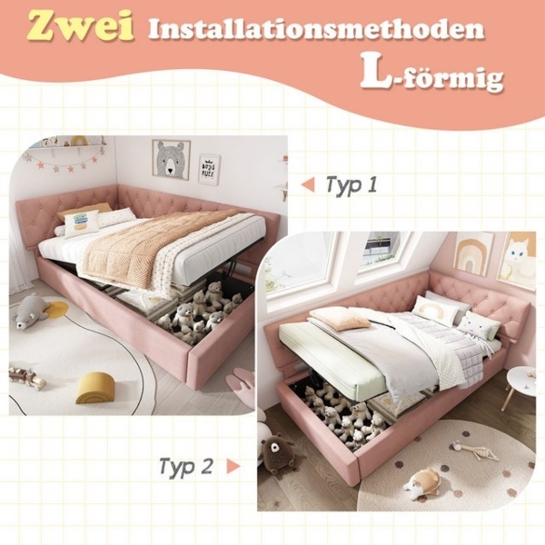 Flieks Polsterbett, Kinderbett Daybett 90x190cm Schlafsofa mit hydraulischem Stauraum Bild 4