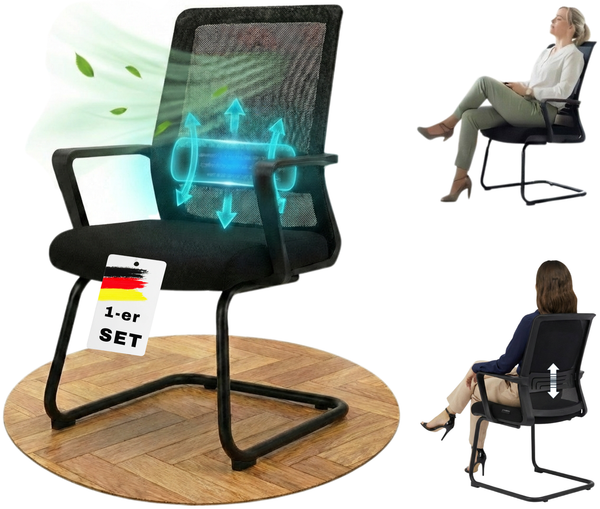 VALKENSTOL K1 - Besucherstuhl Freischwinger Schwarz mit Armlehne - Konferenzstuhl - Bürostuhl ohne Rollen - 1er Pack
