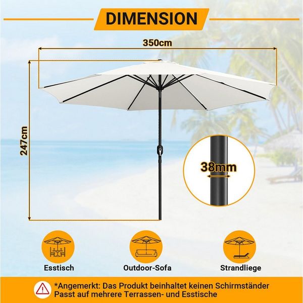 Clanmacy Sonnenschirm Sonnenschirm Ø350 cm Balkonschirm Gartenschirm UV50+ ohne Knick Beige, LxB: 350x350 cm, Stabiler knickbar/für Garten, Balkon, Terasse/Sonnenschutz