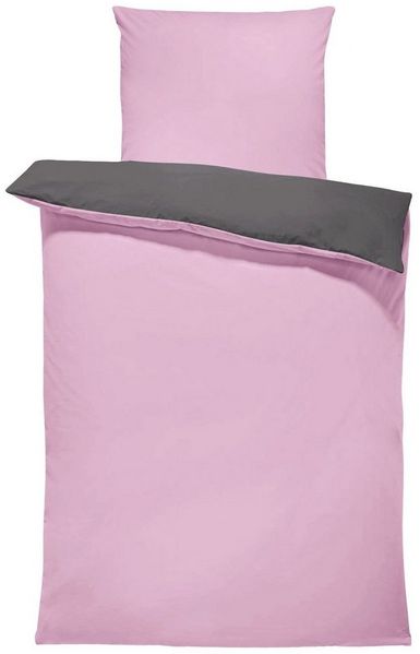 One Home Wendebettwäsche Doubleface, Mikrofaser, 2 teilig, rosa / anthrazit, Übergröße