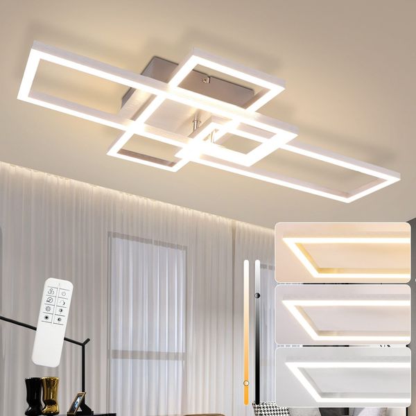 ZMH LED Deckenleuchte Wohnzimmer Deckenlampe - 72CM Wohnzimmerlampe Dimmbar mit Fernbedienung 48W Silber Schlafzimmer Deckenbeleuchtung Modern Rechteckig Design für Arbeitszimmer Hotel