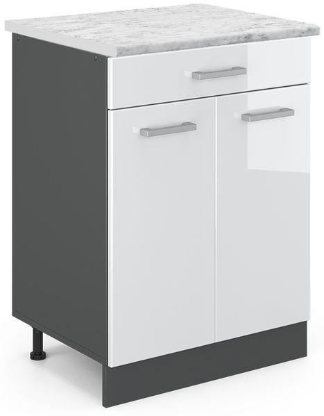 Küchenunterschrank R-Line Weiß Hochglanz 60 cm AP Marmor Vicco