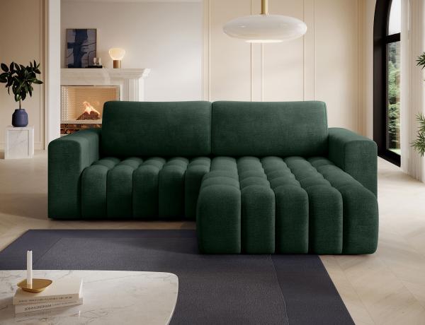 Eltap 'Bonett' Ecksofa mit Schlaffunktion, 92 x 175 x 250 cm, Dunkelgrün, Rechts