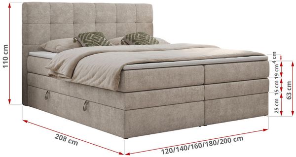 Boxspringbett mit Kopfteil und Topper, Polsterbett - LUKA-KING - 120x200cm - Beige Stoff - H3 Bild 5