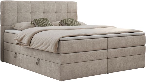 Boxspringbett mit Kopfteil und Topper, Polsterbett - LUKA-KING - 120x200cm - Beige Stoff - H3 Bild 3