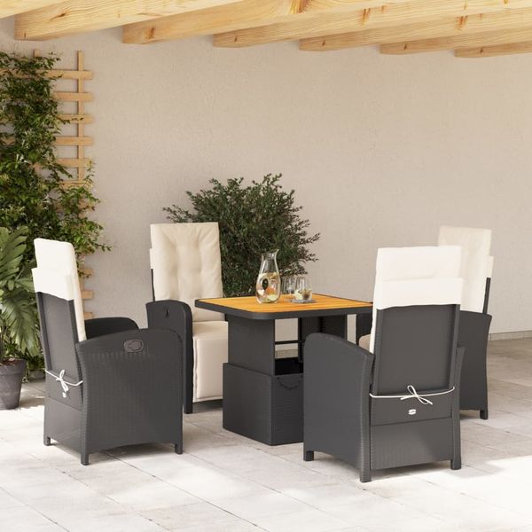 vidaXL 5-tlg. Garten-Essgruppe mit Kissen Schwarz Poly Rattan 3277316