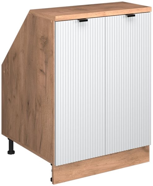Küchenschrank für Dachschrägen R-Line Weiß Riffel 60 cm mit 2 Türen, Schrankkorpus 60 cm Tiefe Vicco