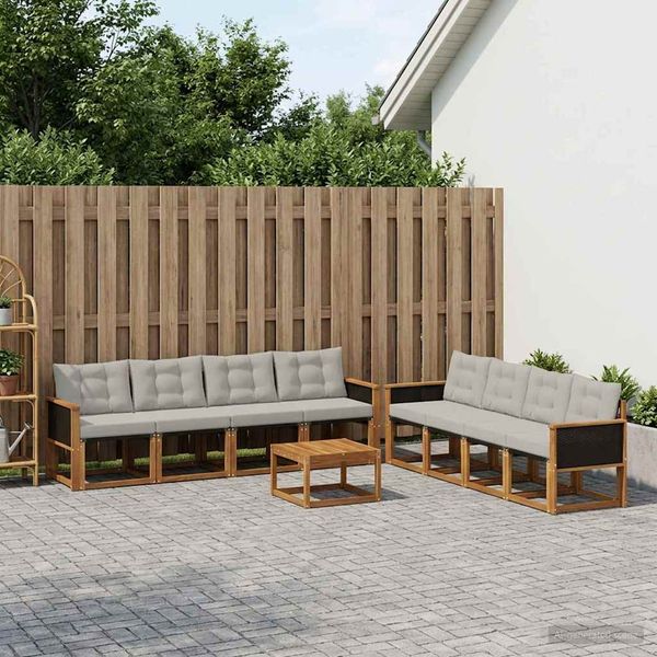 vidaXL Outdoor-Sofagarnitur mit Kissen 9 pcs Natürlich und Hellgrau 3381847