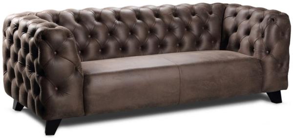 Casa Padrino Luxus Chesterfield Leder 3er Sofa Vintage Braun / Schwarz 217x95 x H. 80 cm - Echtleder Wohnzimmer Sofa - Chesterfield Wohnzimmer Möbel